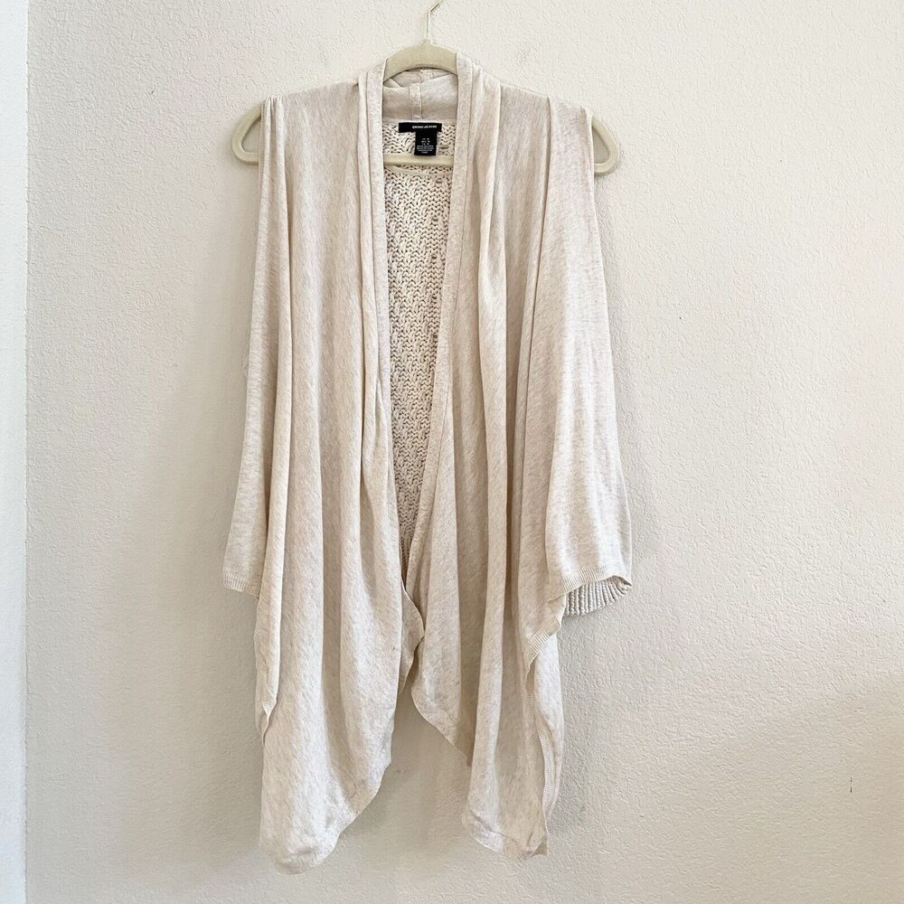 DKNY Jeans Womens Sleeveless Cotton Cream Knit Cardigan M Draped Open Front